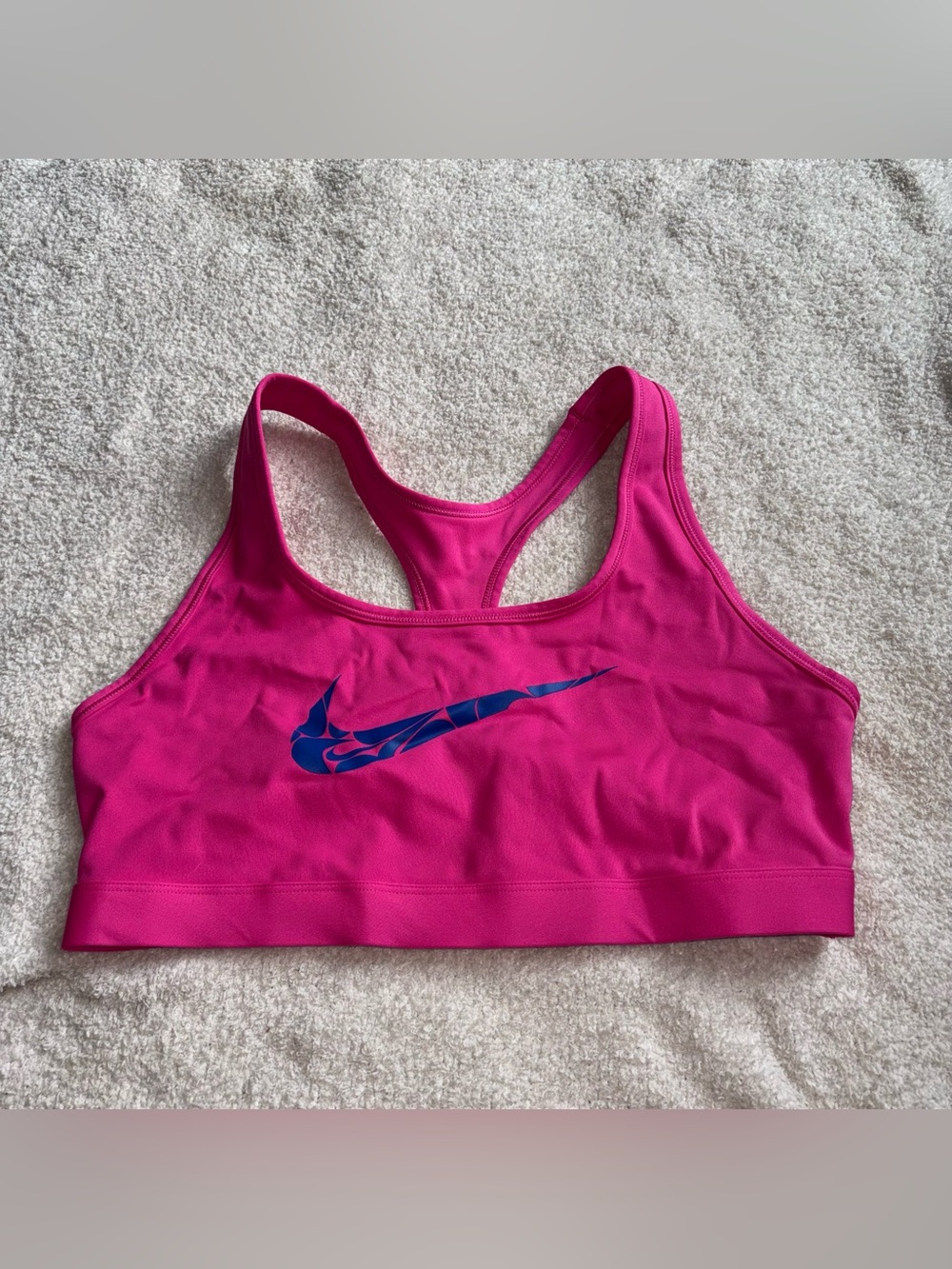 Nike Hot Pink Racerback Sports Bra with Blue Swoosh